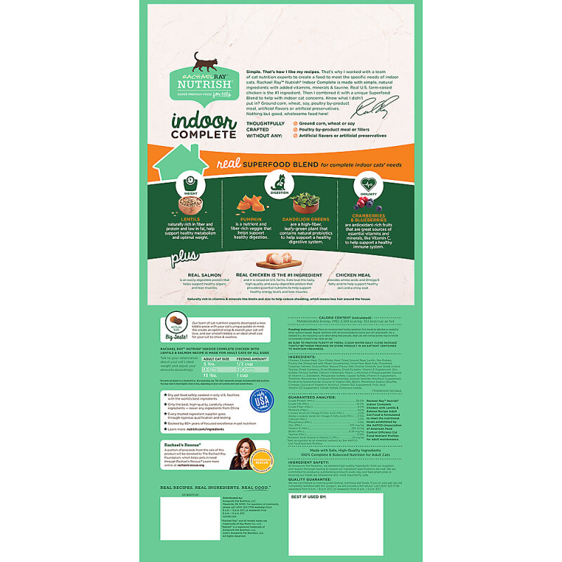 Rachael Ray Nutrish Dry Cat Food Adult - Chicken, Lentils, Salmon