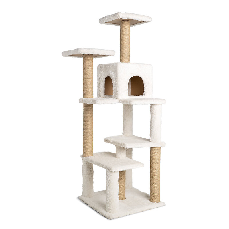 Whisker City® 64-in Stairstep with Condo Cat Tree, White & Tan