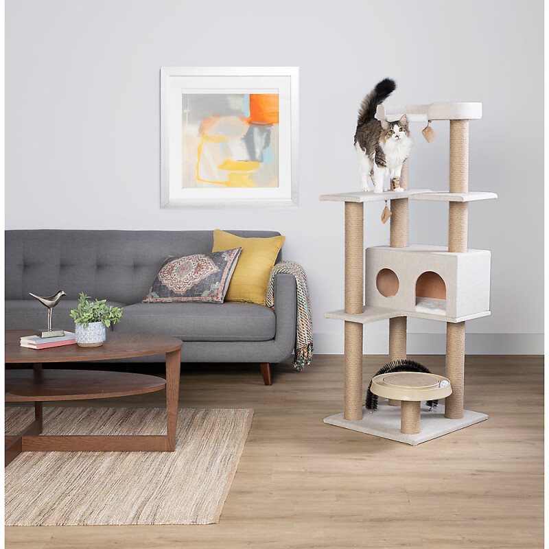 Whisker City® 60-in Playbox, Ball Track with Scratcher Toys Cat Tree, Linen
